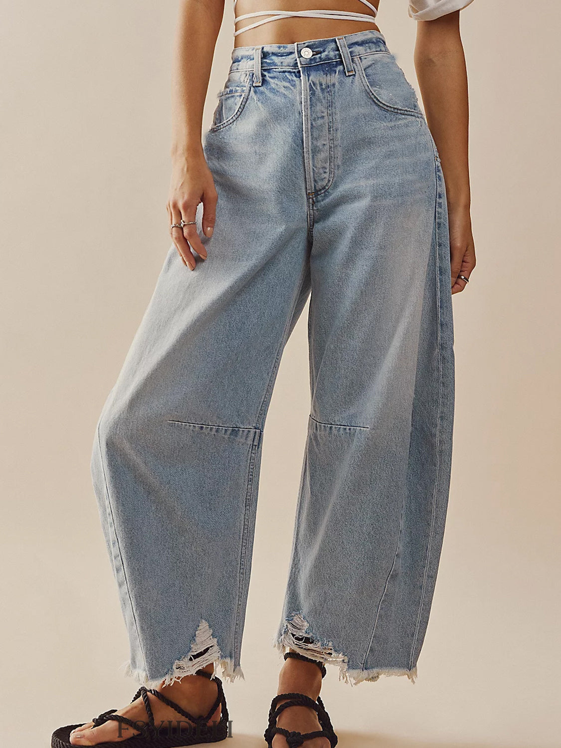 Raw Hem Wide Leg Jeans with Pockets