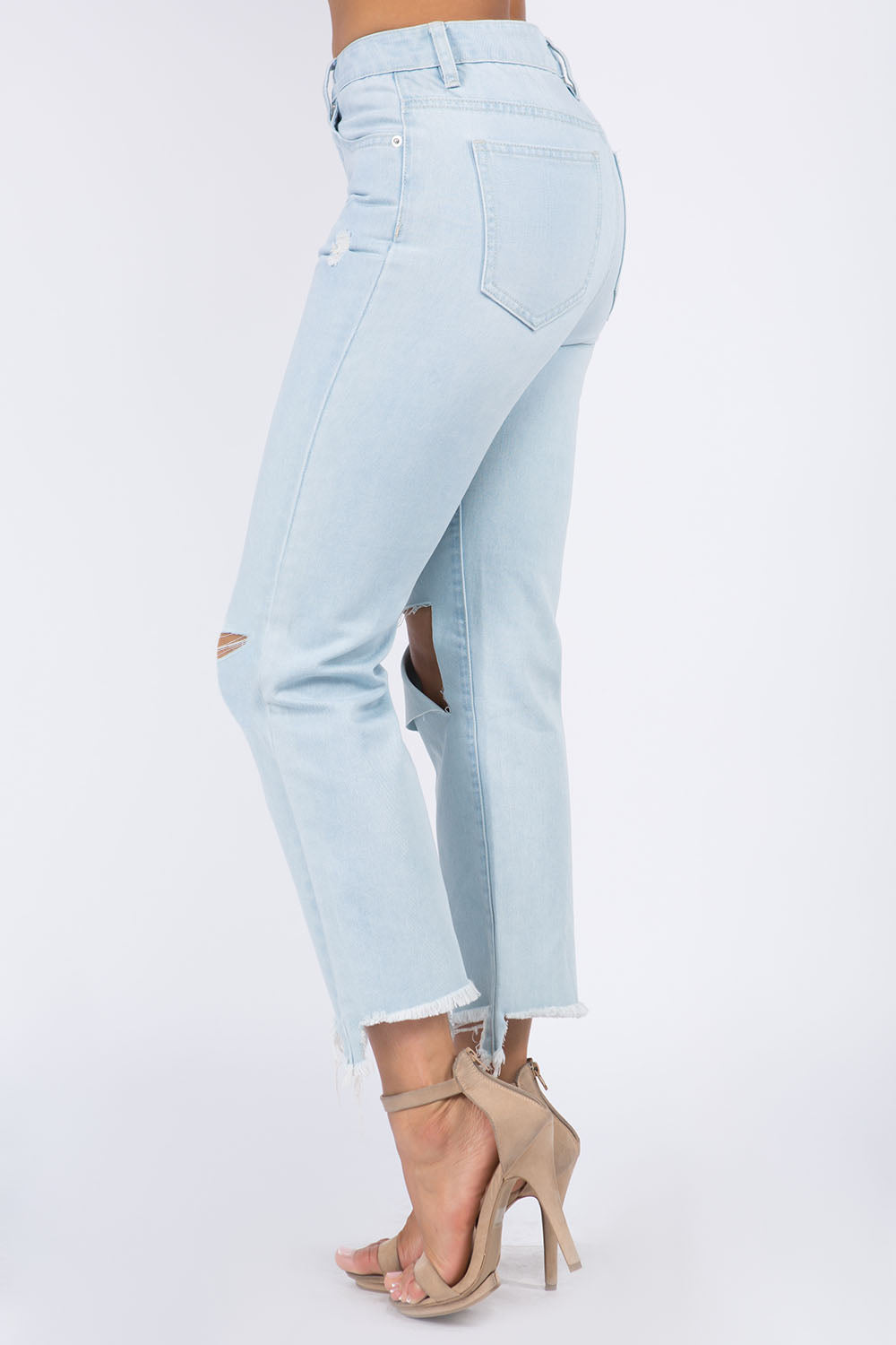 American Bazi High Waist Distressed Raw Hem Jeans