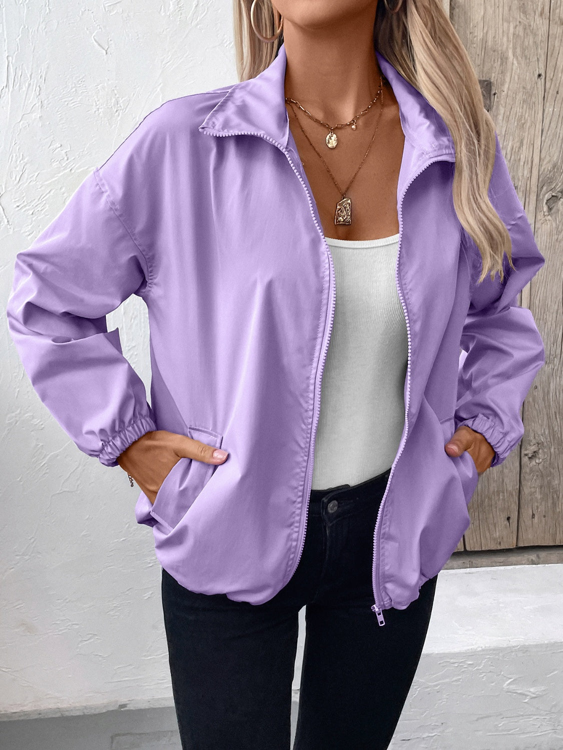 Ivy Lane Pocketed Zip Up Long Sleeve Jacket