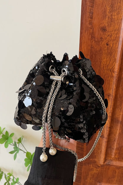 Drawstring Sequin Crossbody Bag