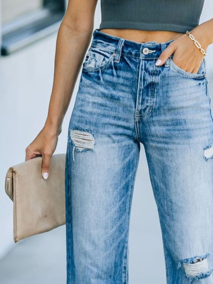 Distressed Straight Leg Jeans