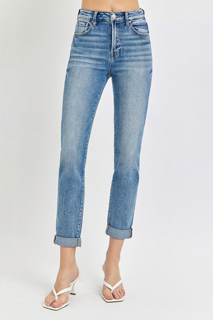 Risen Full Size High Rise Cropped Roll Up Jeans