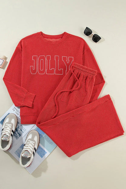 JOLLY Round Neck Long Sleeve Top and Pants Lounge Set