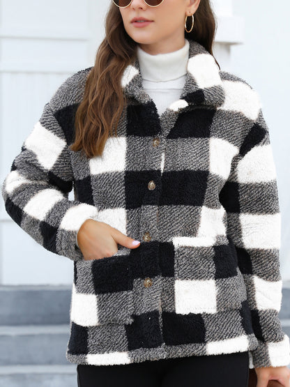 Button Up Drop Shoulder Fuzzy Jacket