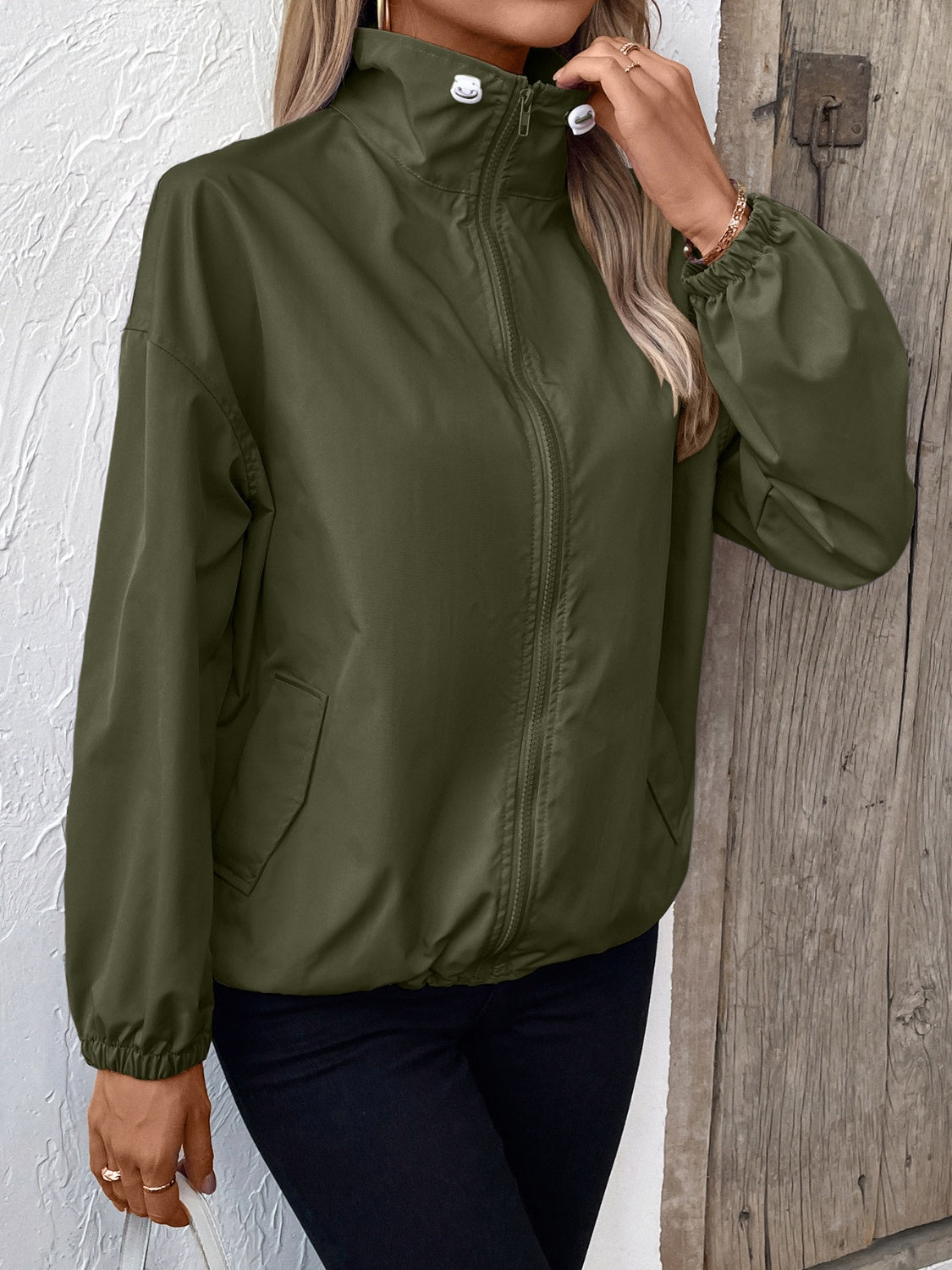 Ivy Lane Pocketed Zip Up Long Sleeve Jacket