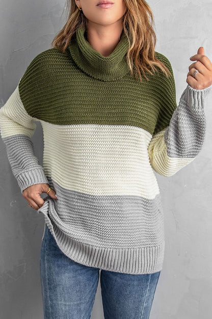 Color Block Turtleneck Long Sleeve Sweater