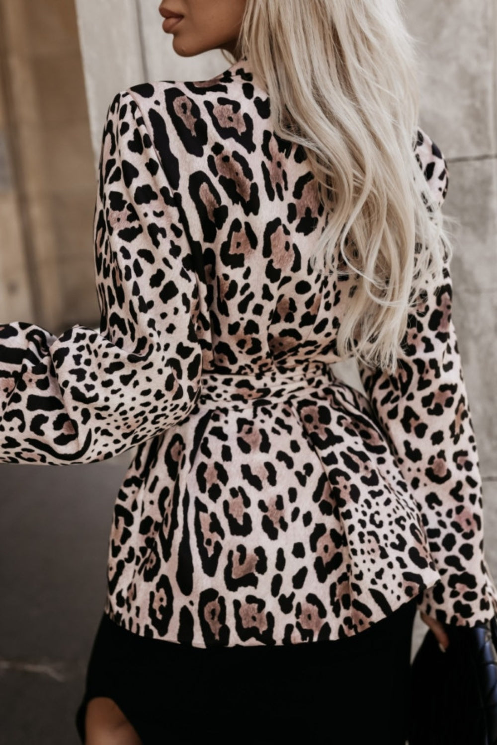 Tied Printed Collared Neck Long Sleeve Jacket