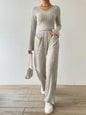 Ribbed V-Neck Long Sleeve Top and Pocketed Pants Set